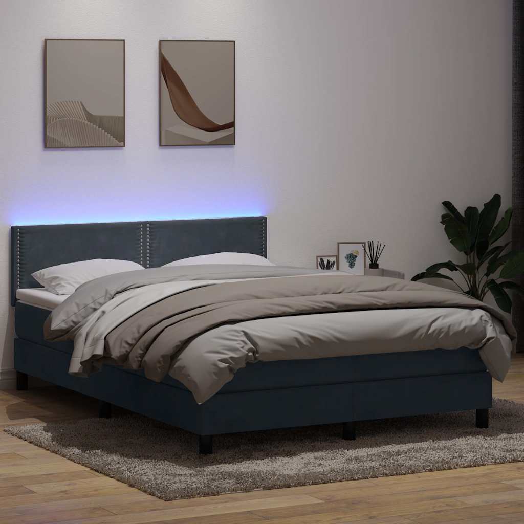 sötétszürke bársony rugós és LED-es ágy matraccal 160x210 cm