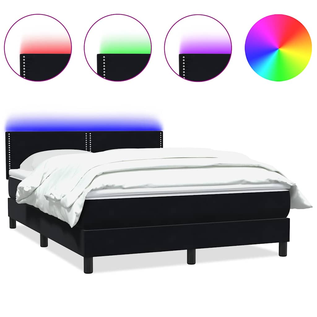 fekete bársony rugós és LED-es ágy matraccal 160x210 cm