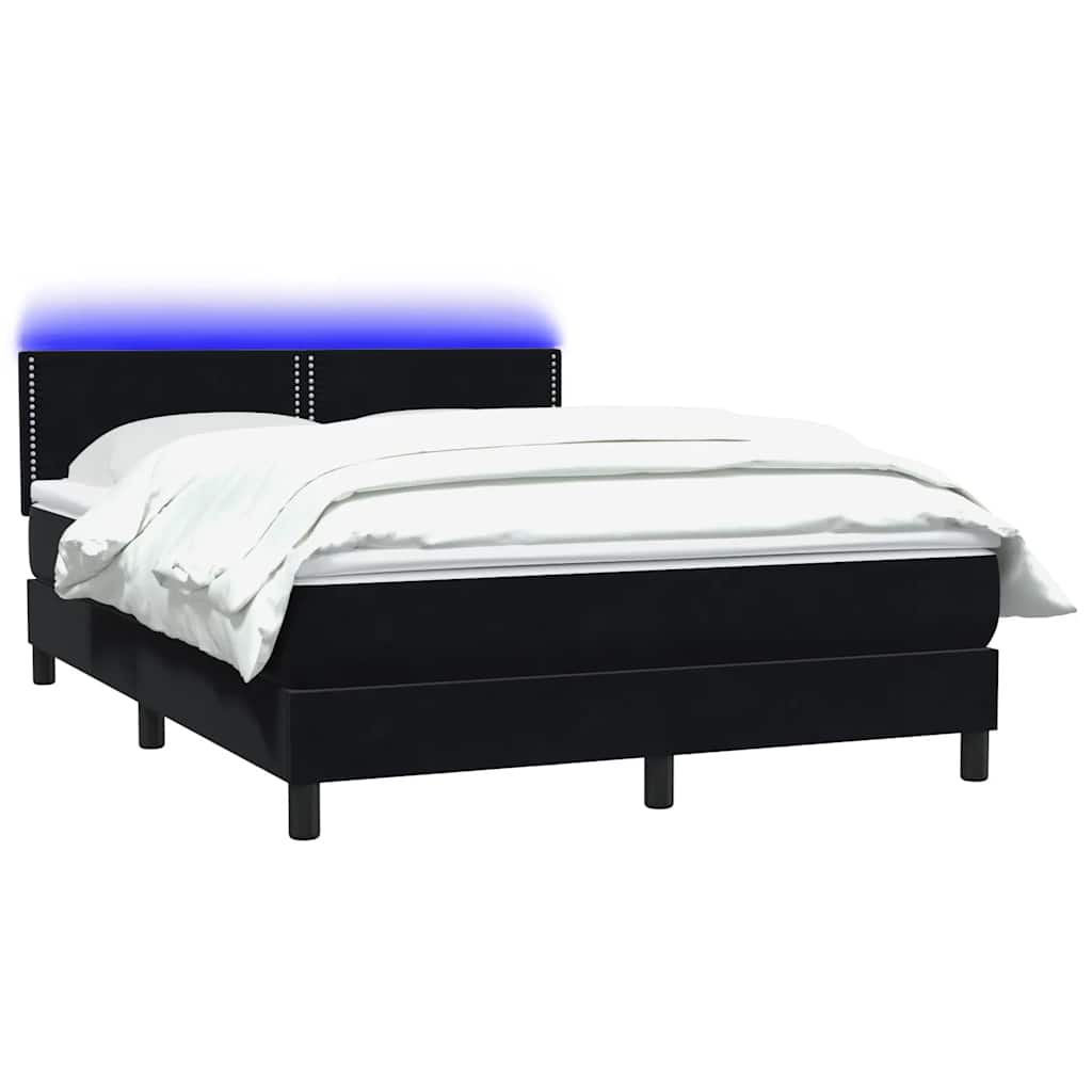fekete bársony rugós és LED-es ágy matraccal 160x210 cm