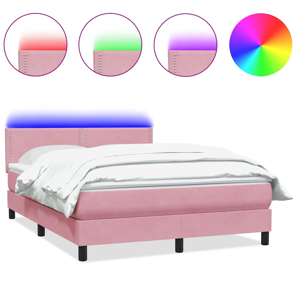rózsaszín bársony rugós és LED-es ágy matraccal 160x210 cm