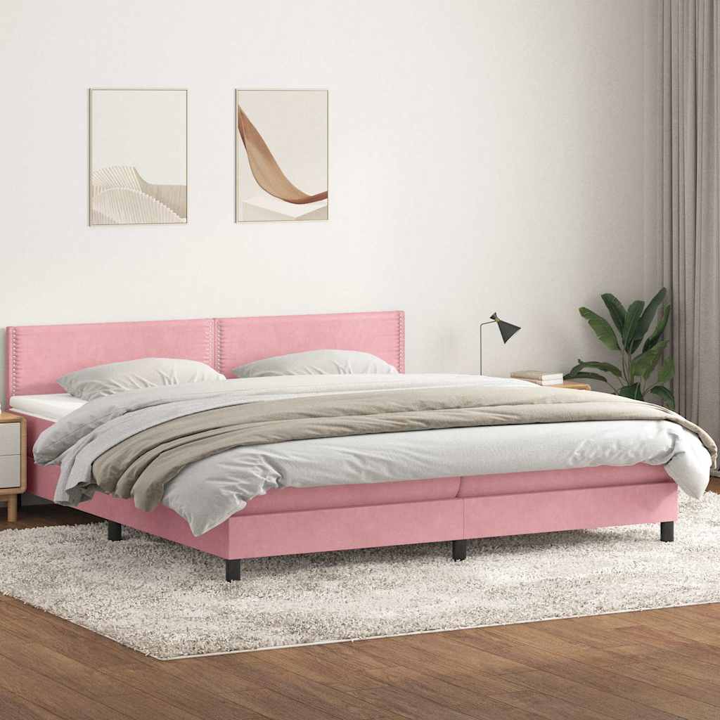 rózsaszín bársony rugós és LED-es ágy matraccal 180x210 cm