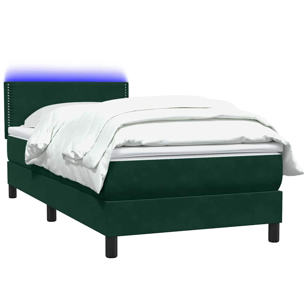 sötétzöld bársony rugós és LED-es ágy matraccal 80x220 cm