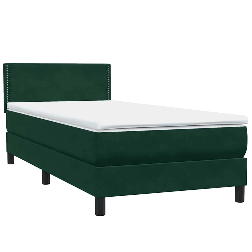 sötétzöld bársony rugós és LED-es ágy matraccal 80x220 cm
