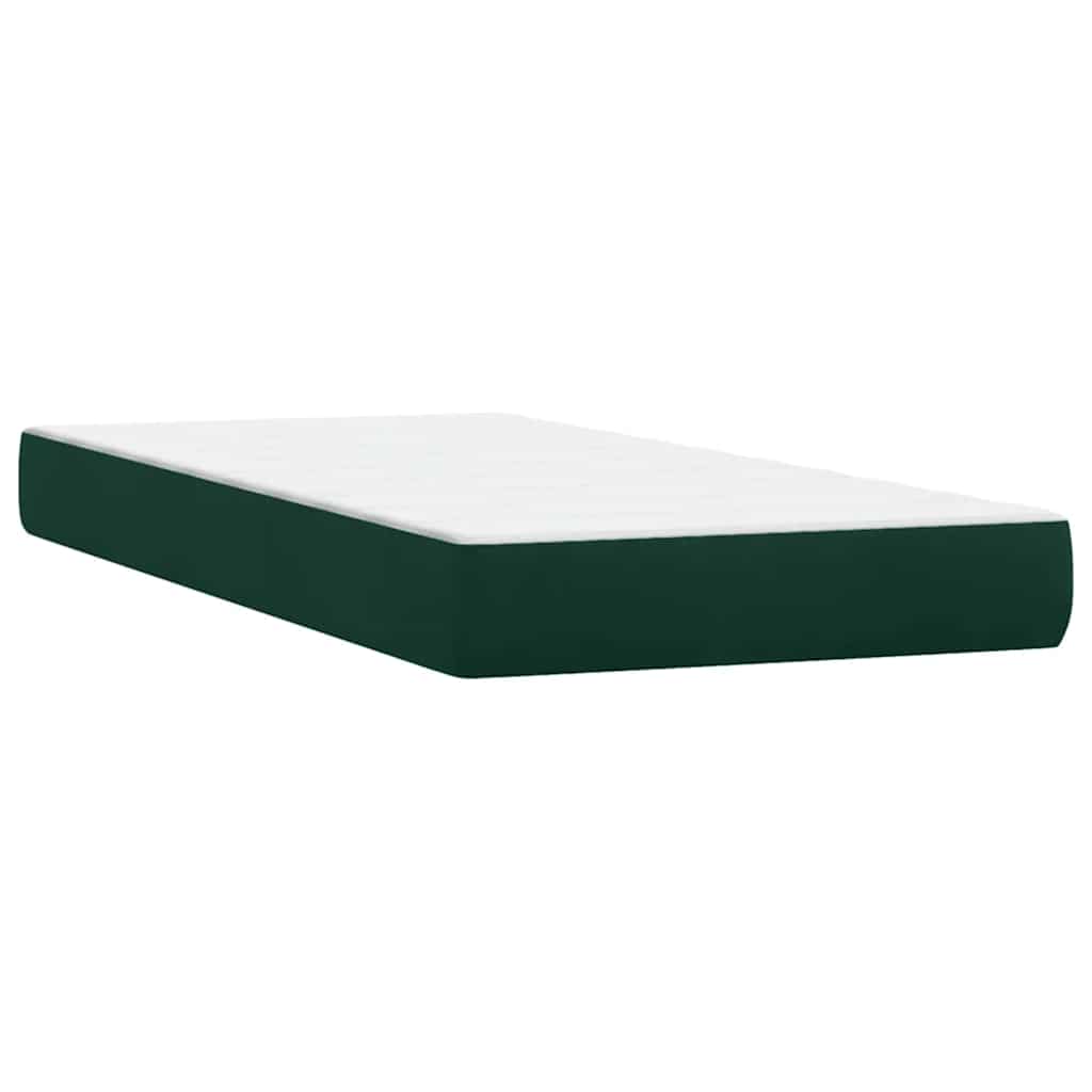 sötétzöld bársony rugós és LED-es ágy matraccal 80x220 cm