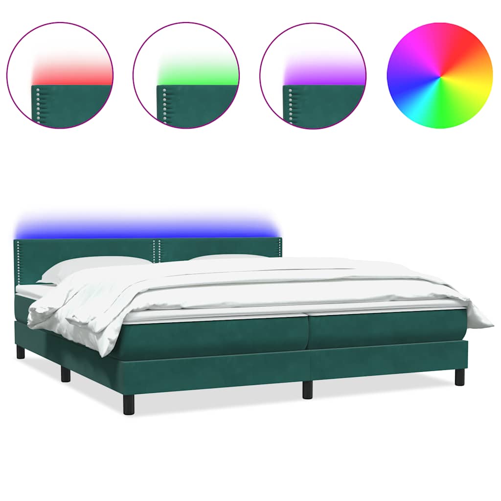 sötétzöld bársony rugós és LED-es ágy matraccal 180x220 cm