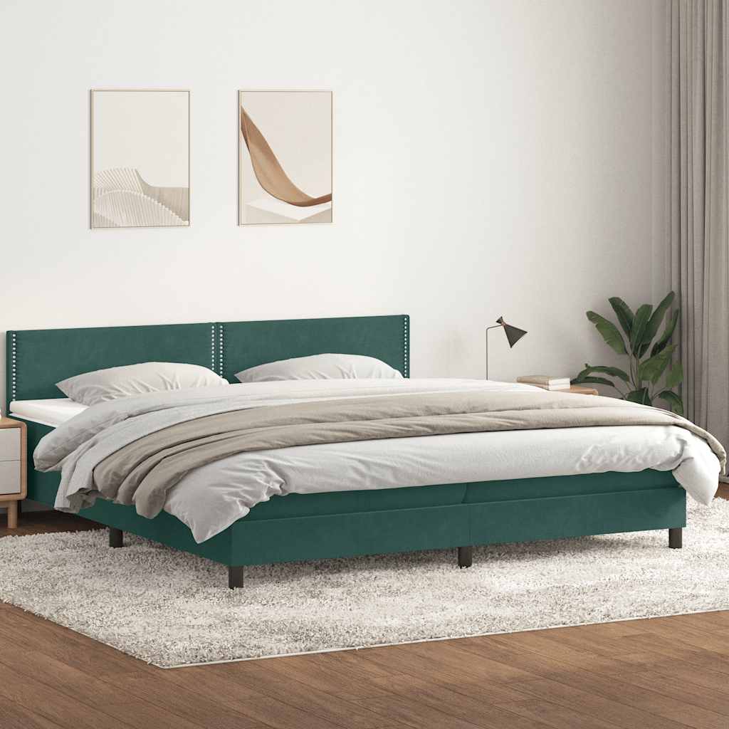 sötétzöld bársony rugós és LED-es ágy matraccal 180x220 cm