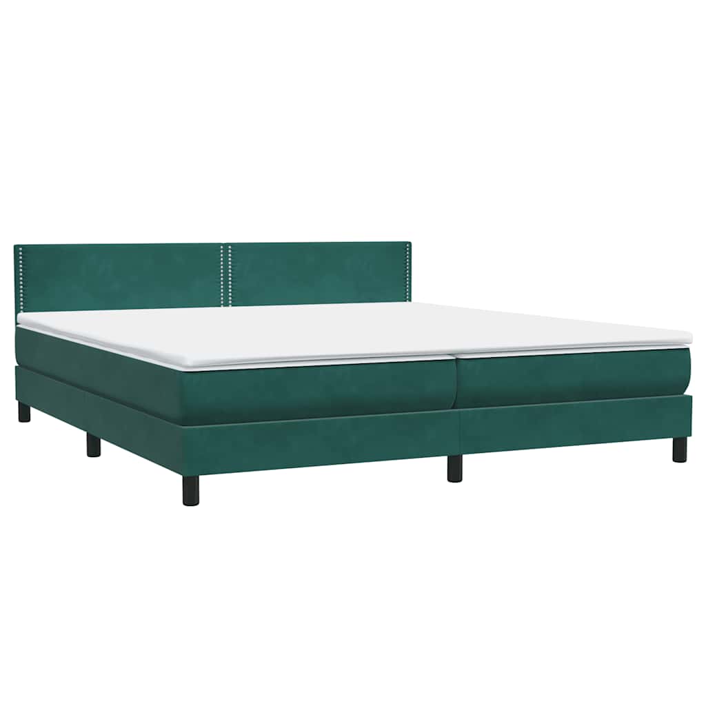 sötétzöld bársony rugós és LED-es ágy matraccal 180x220 cm