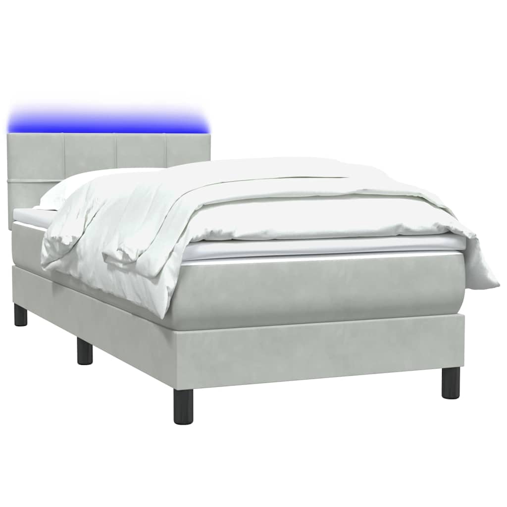 világosszürke bársony rugós és LED-es ágy matraccal 80x210 cm