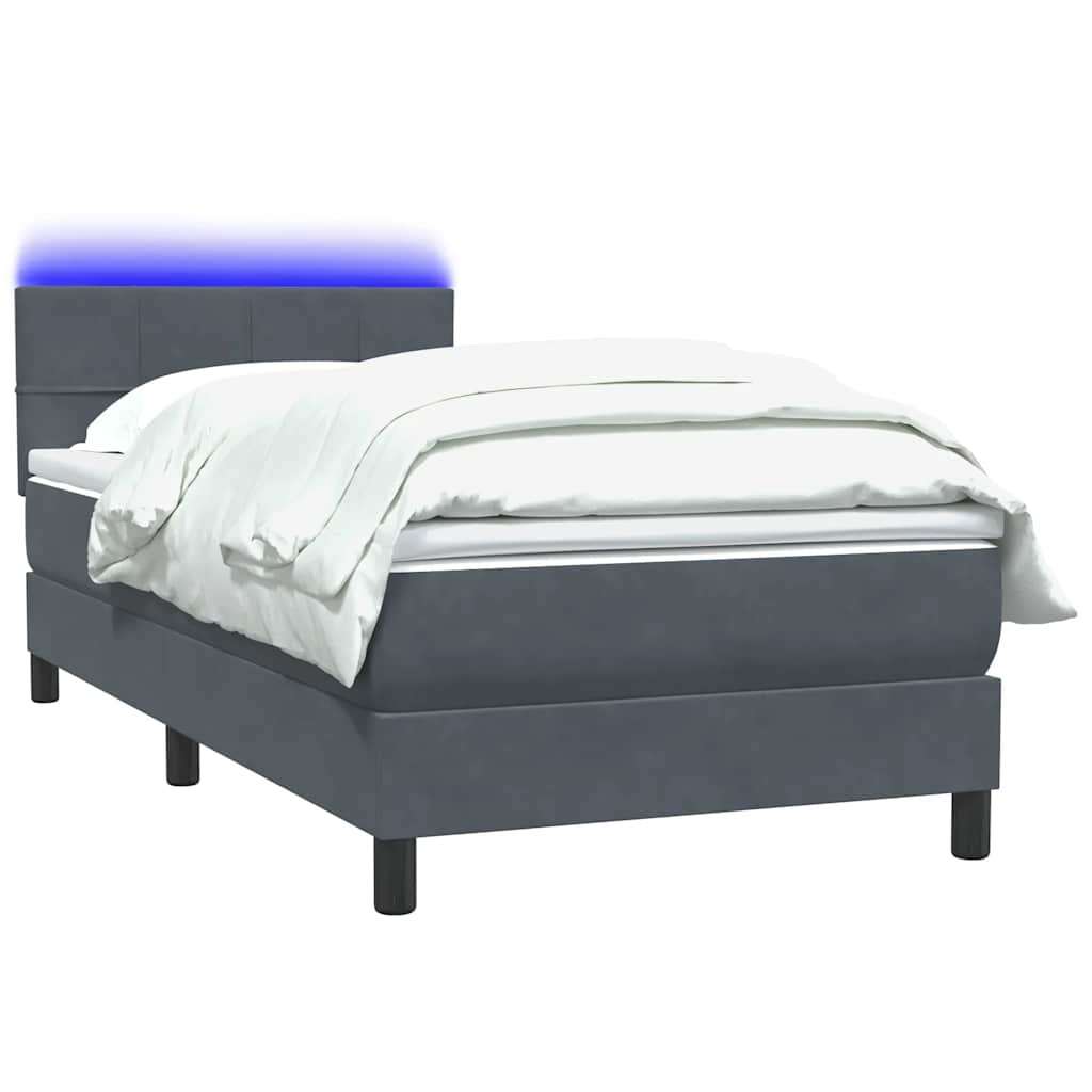 sötétszürke bársony rugós és LED-es ágy matraccal 80x210 cm