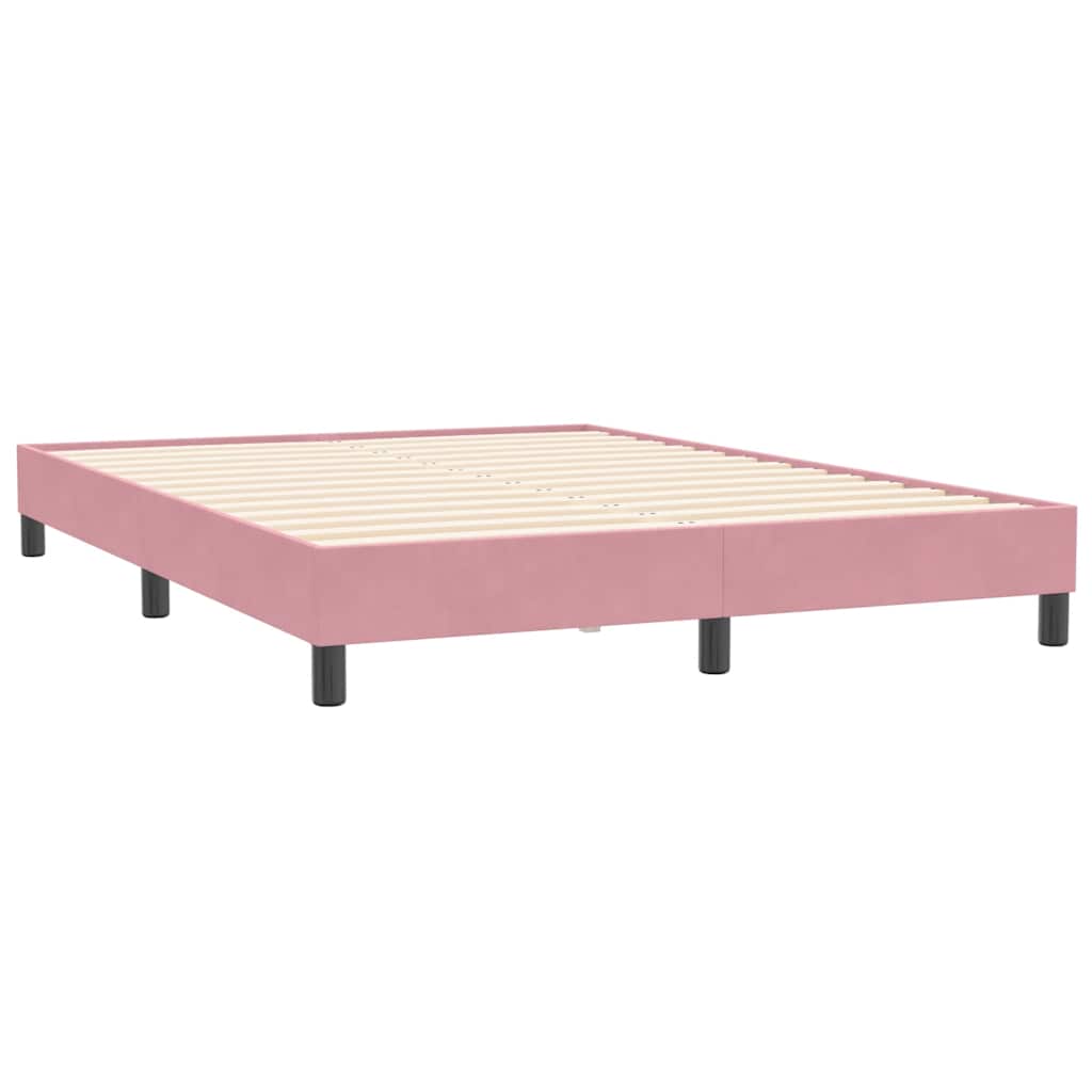 rózsaszín bársony rugós és LED-es ágy matraccal 140x210 cm