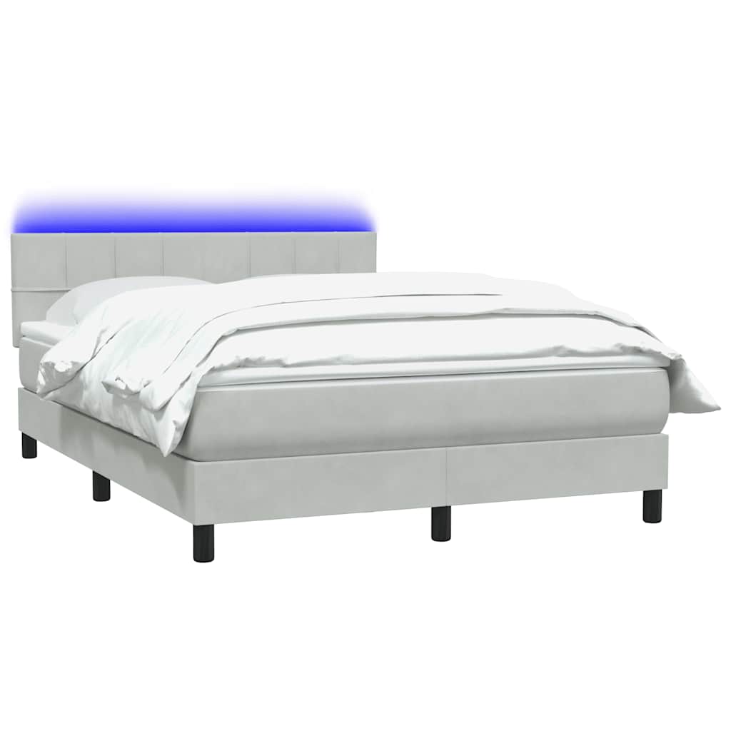 világosszürke bársony rugós és LED-es ágy matraccal 160x210 cm