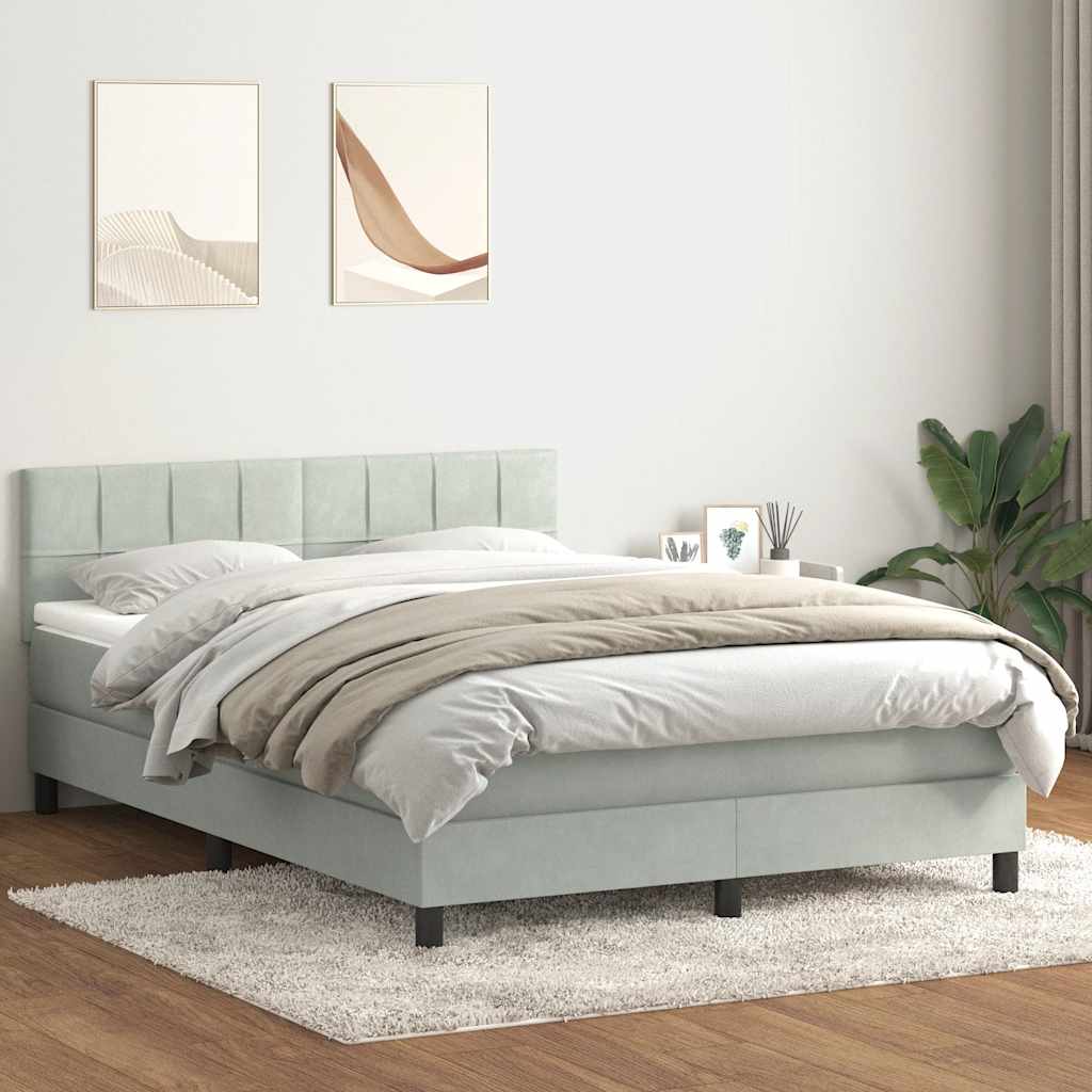 világosszürke bársony rugós és LED-es ágy matraccal 160x210 cm