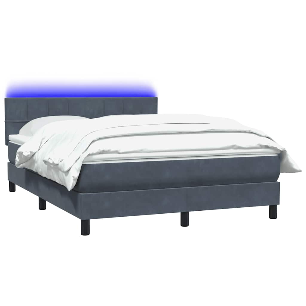 sötétszürke bársony rugós és LED-es ágy matraccal 160x210 cm