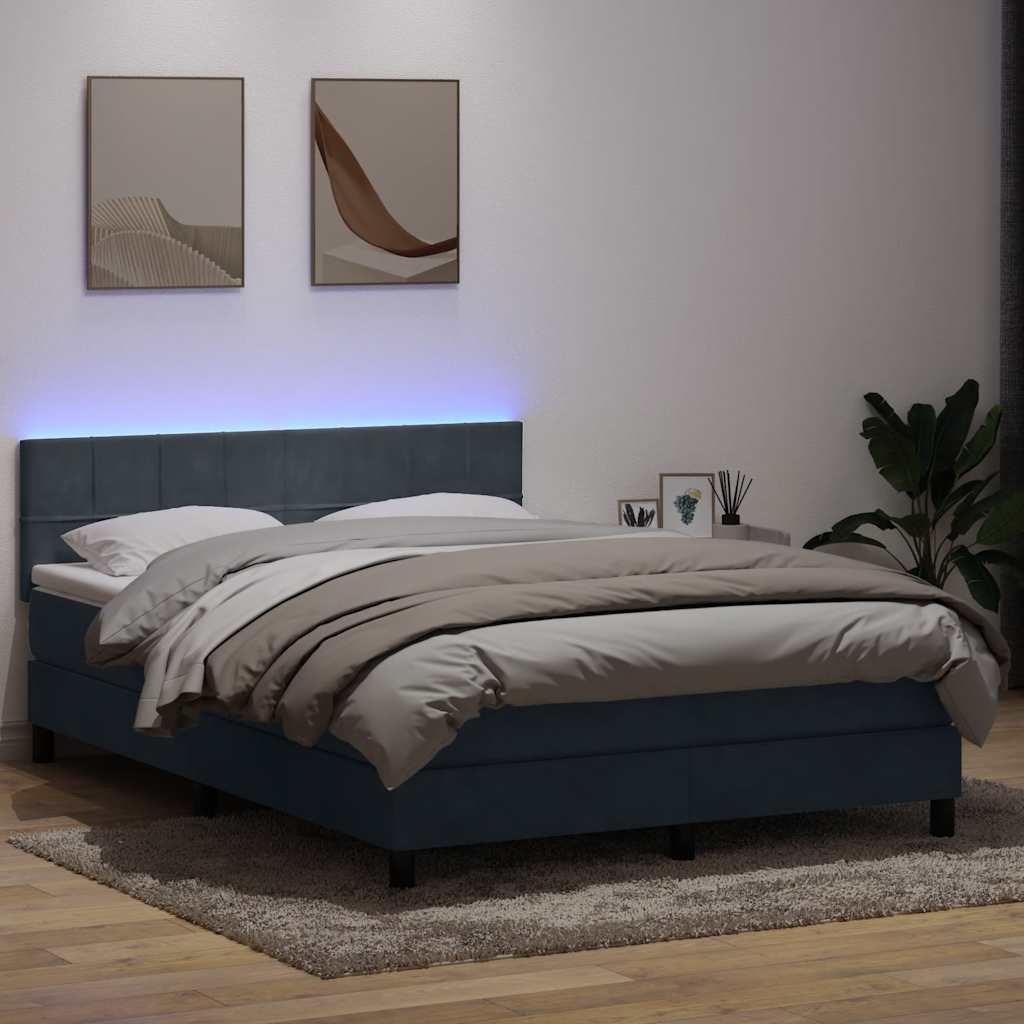 sötétszürke bársony rugós és LED-es ágy matraccal 160x210 cm
