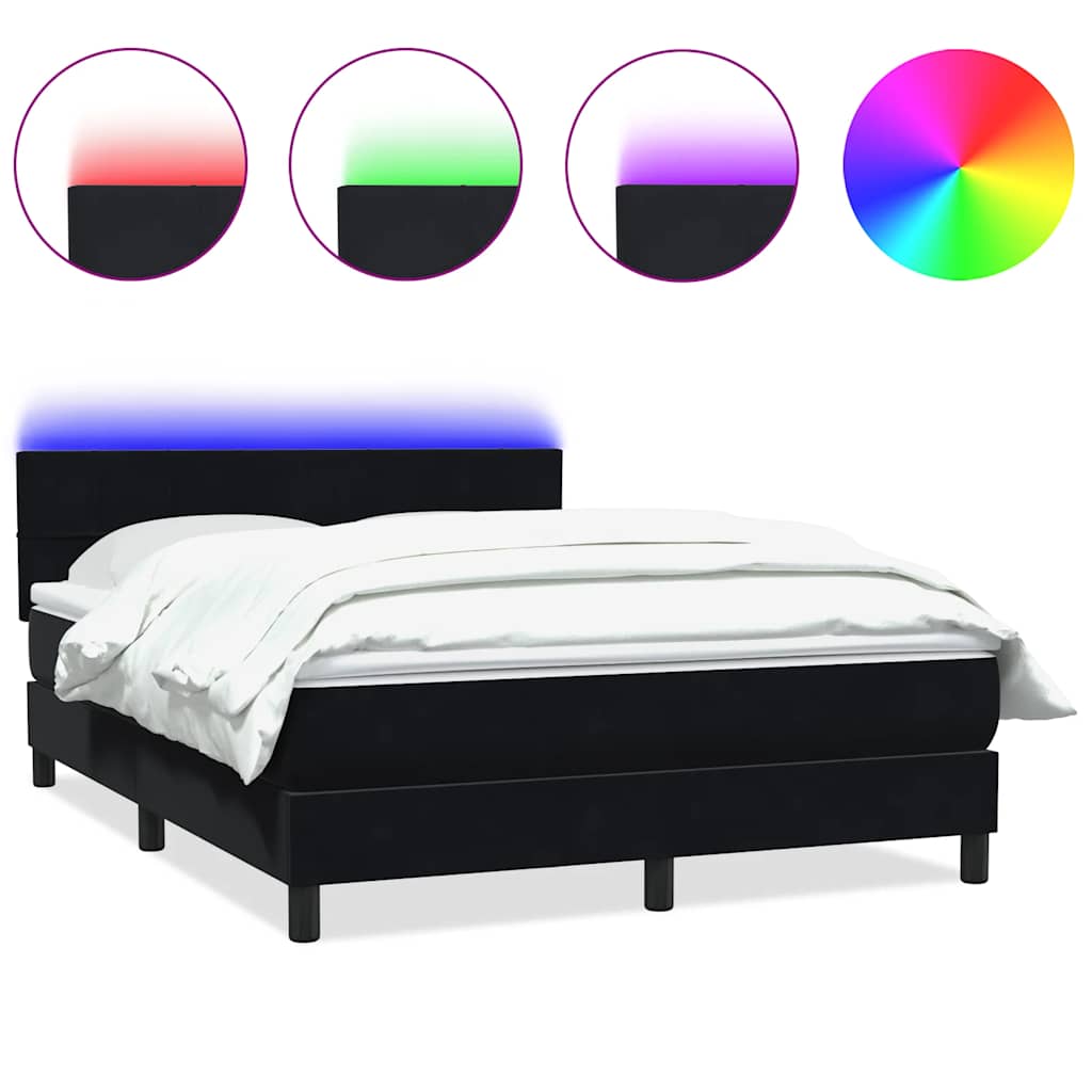 fekete bársony rugós és LED-es ágy matraccal 160x210 cm