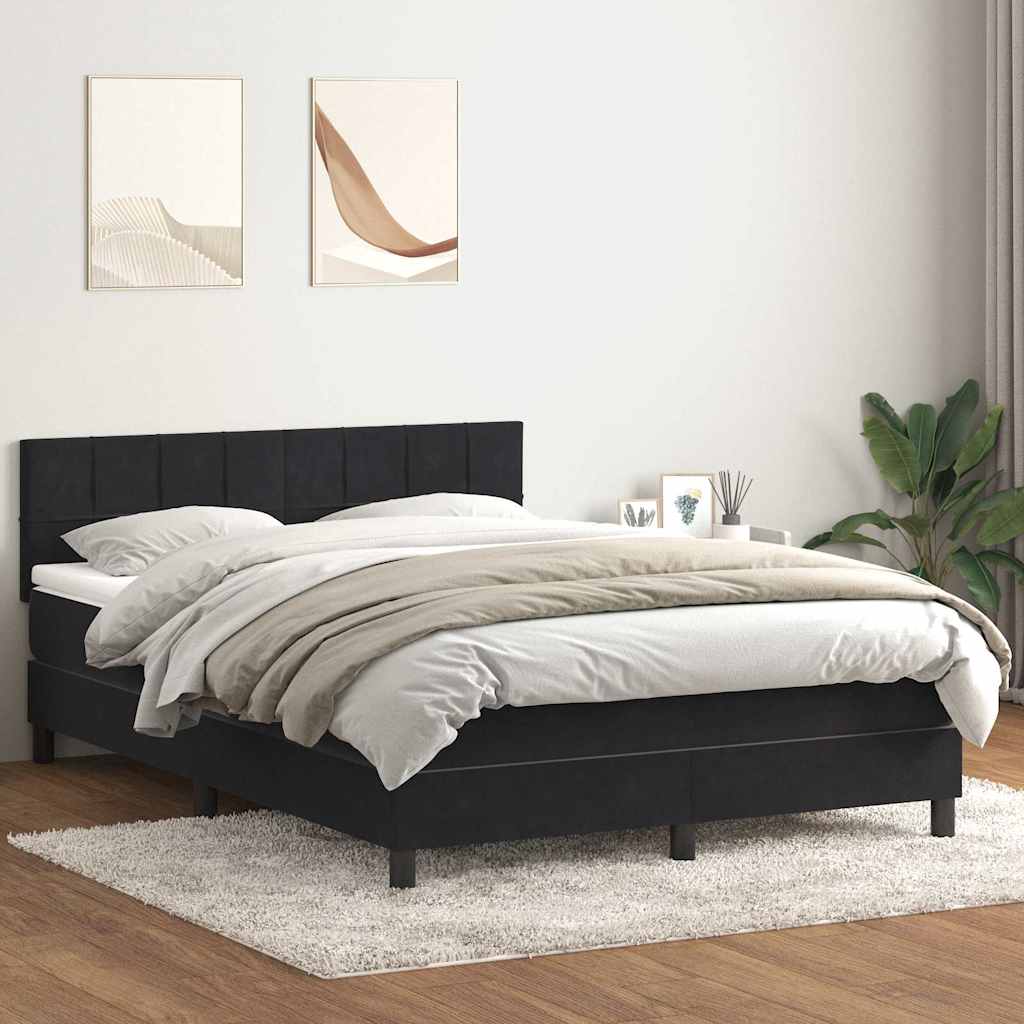 fekete bársony rugós és LED-es ágy matraccal 160x210 cm
