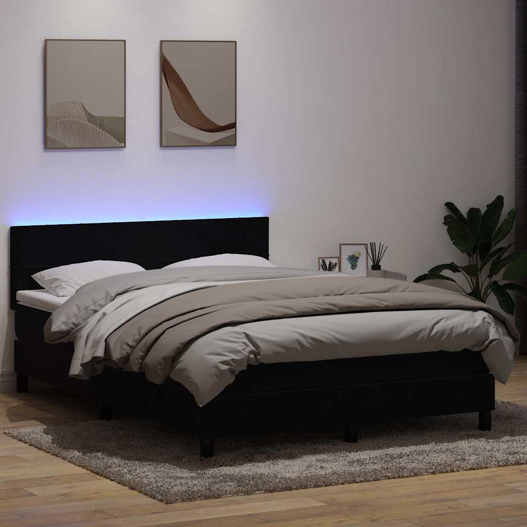 fekete bársony rugós és LED-es ágy matraccal 160x210 cm