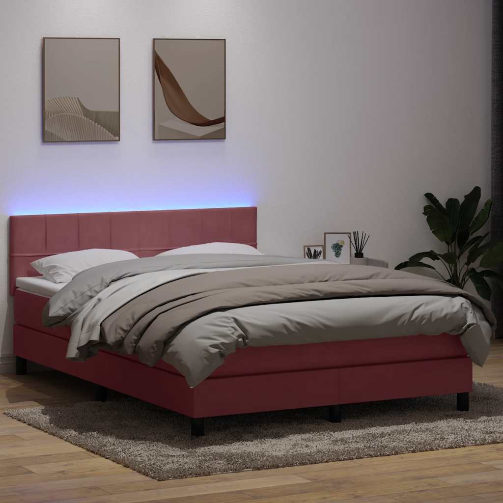 rózsaszín bársony rugós és LED-es ágy matraccal 160x210 cm