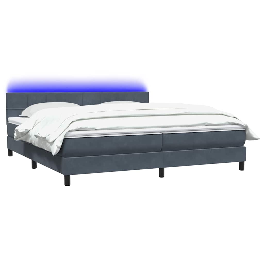 sötétszürke bársony rugós és LED-es ágy matraccal 180x210 cm