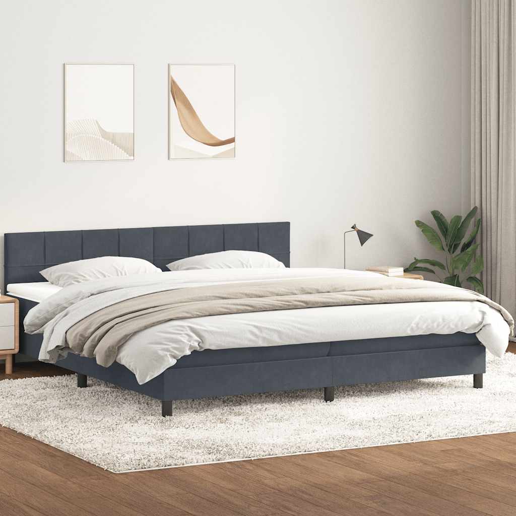 sötétszürke bársony rugós és LED-es ágy matraccal 180x210 cm