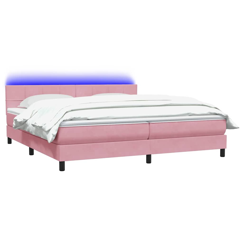 rózsaszín bársony rugós és LED-es ágy matraccal 180x210 cm