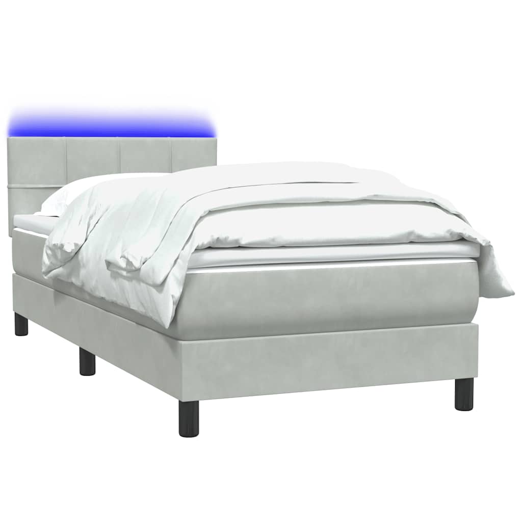 világosszürke bársony rugós és LED-es ágy matraccal 80x220 cm