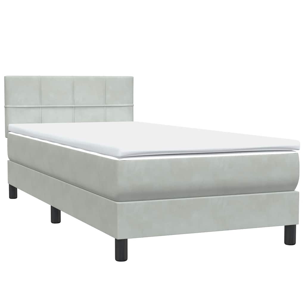világosszürke bársony rugós és LED-es ágy matraccal 80x220 cm