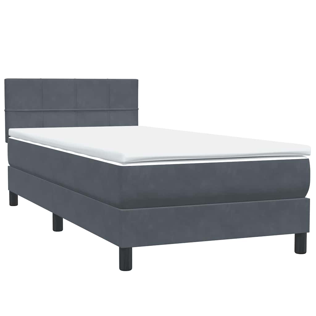 sötétszürke bársony rugós és LED-es ágy matraccal 80x220 cm