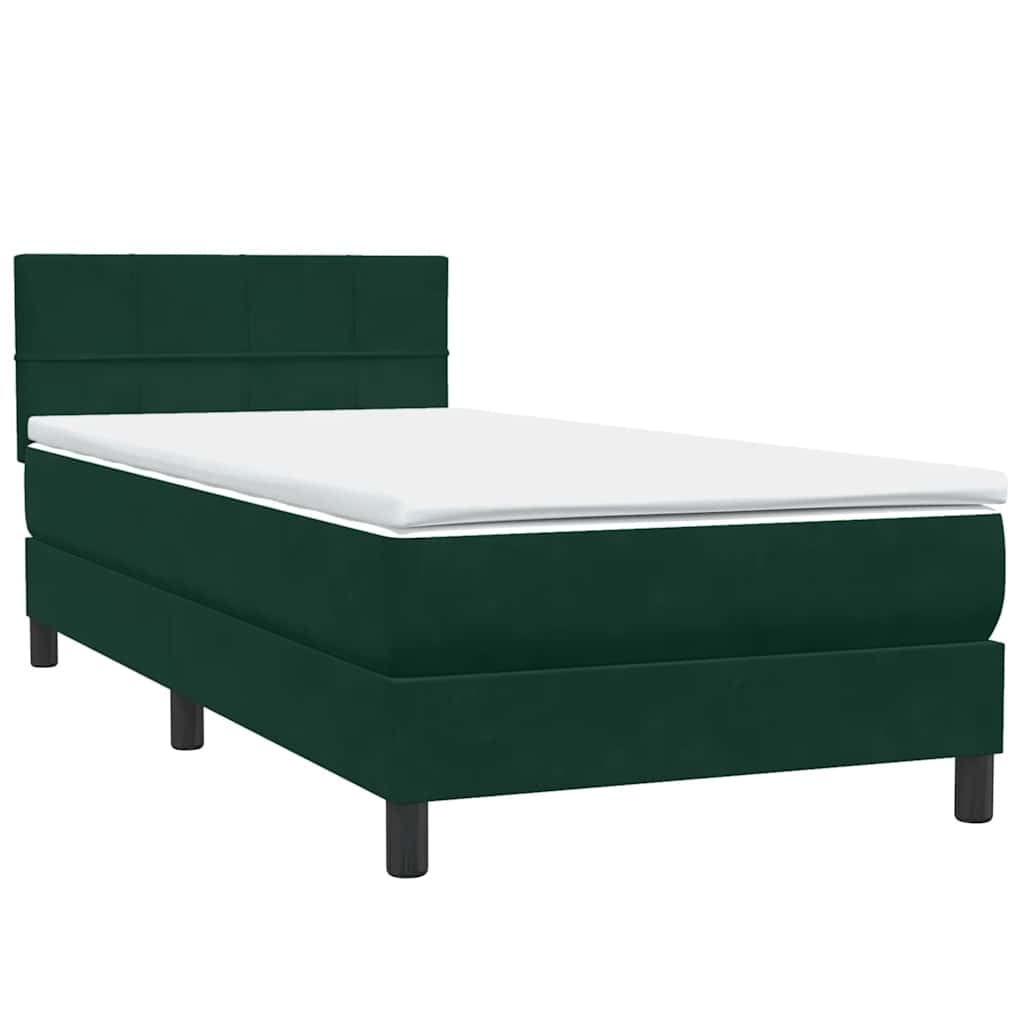 sötétzöld bársony rugós és LED-es ágy matraccal 80x220 cm
