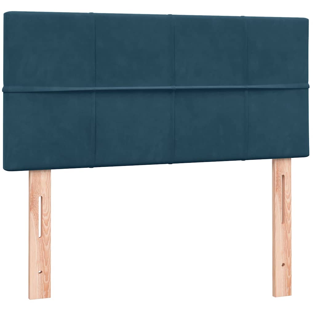 sötétkék bársony rugós és LED-es ágy matraccal 80x220 cm
