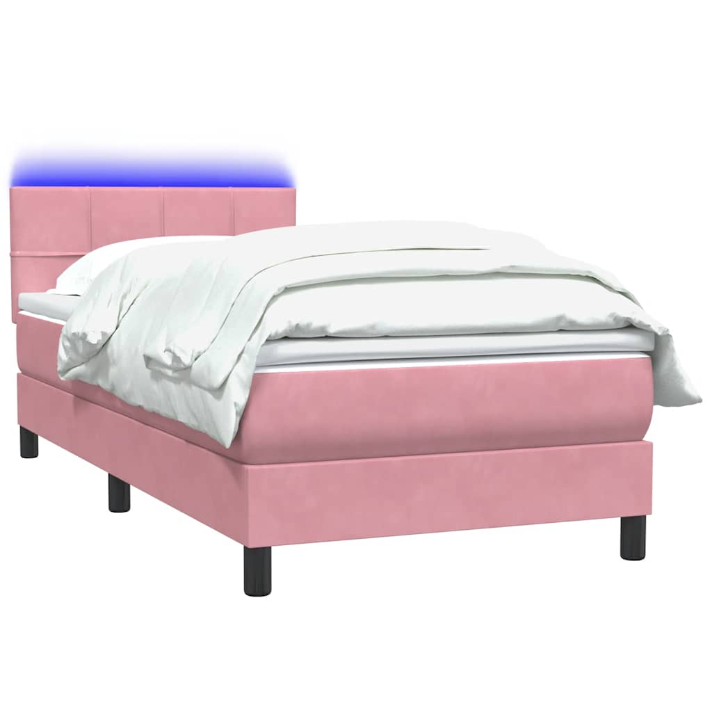rózsaszín bársony rugós és LED-es ágy matraccal 80x220 cm