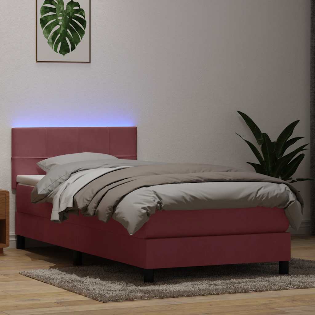 rózsaszín bársony rugós és LED-es ágy matraccal 80x220 cm