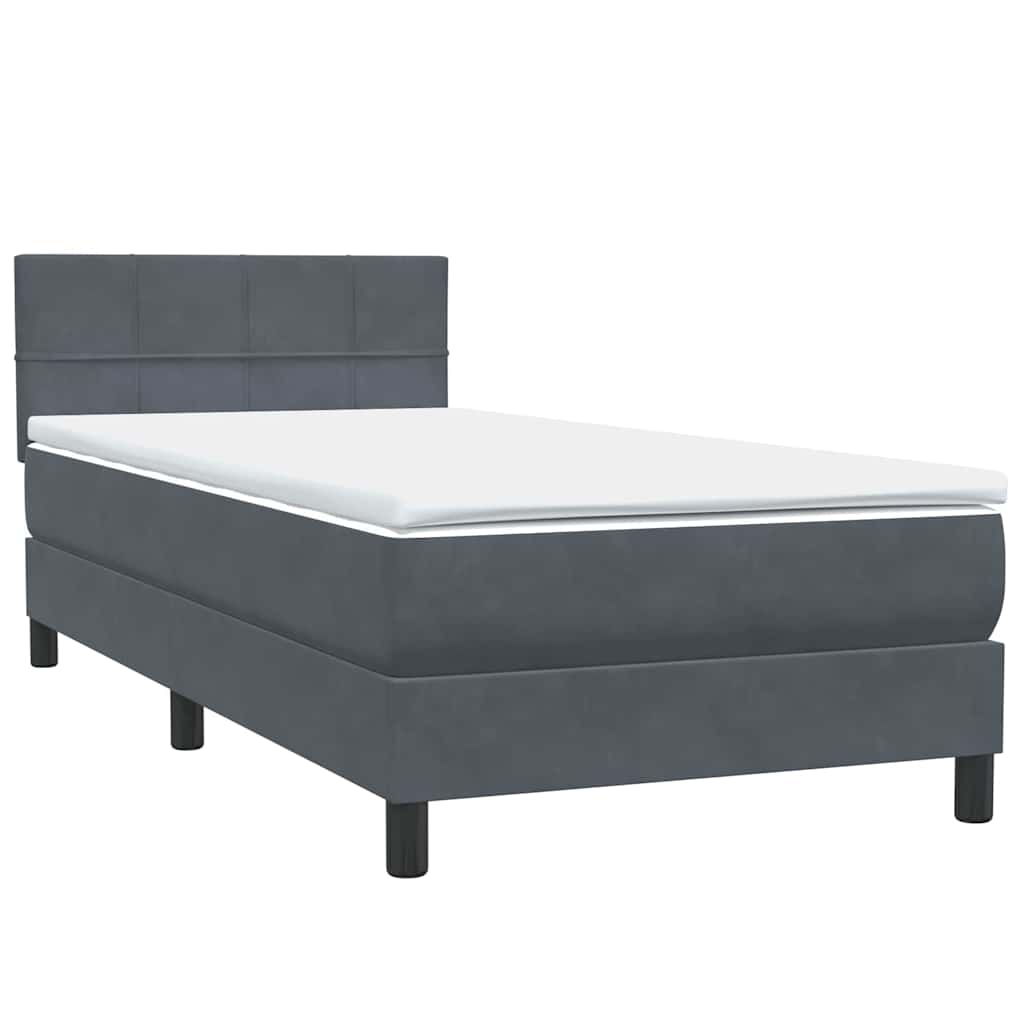 sötétszürke bársony rugós és LED-es ágy matraccal 90x220 cm