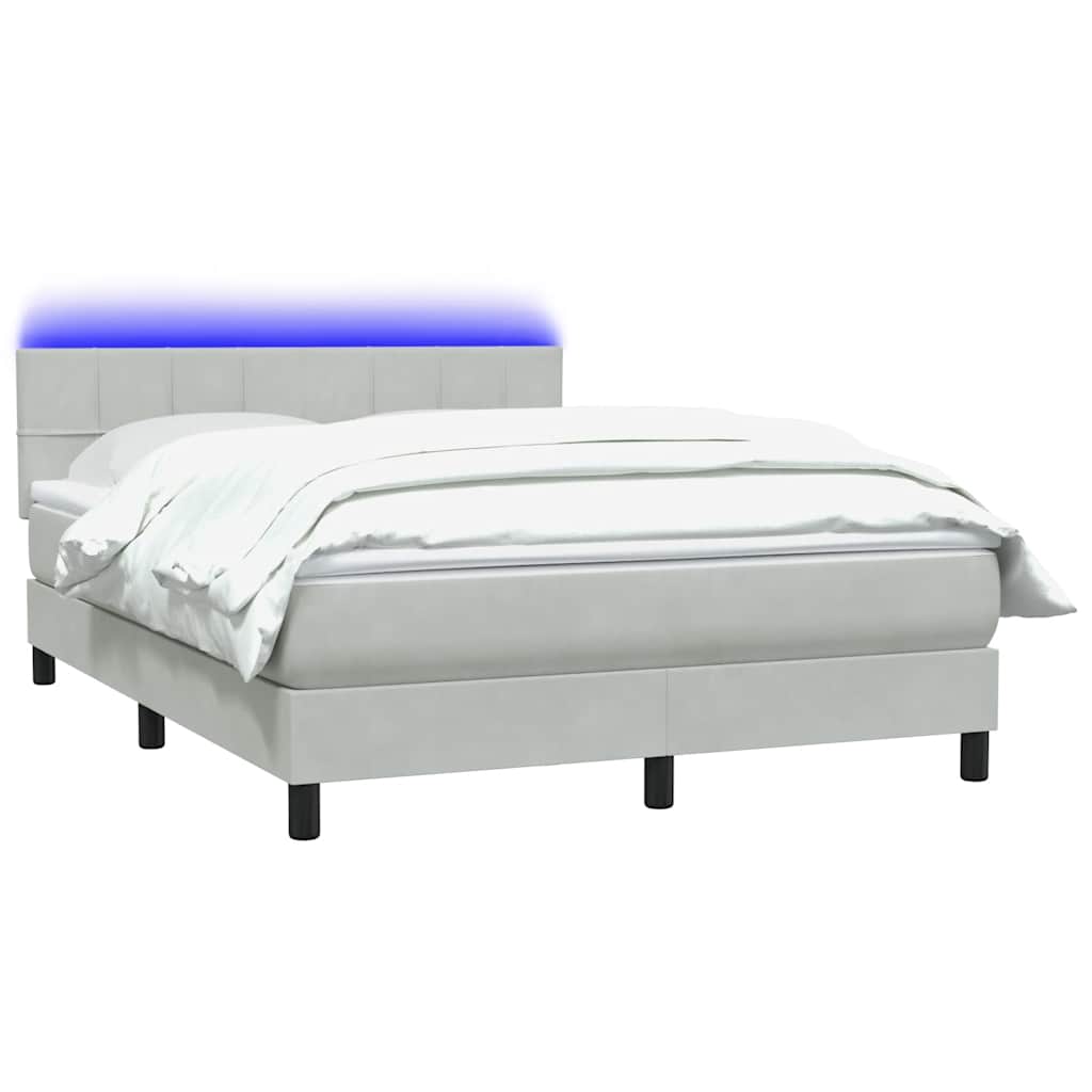 világosszürke bársony rugós és LED-es ágy matraccal 160x220 cm
