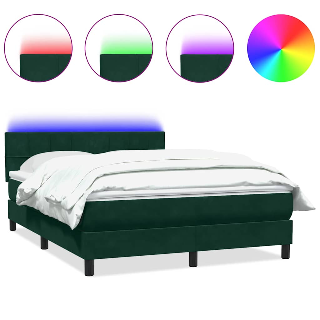 sötétzöld bársony rugós és LED-es ágy matraccal 160x220 cm