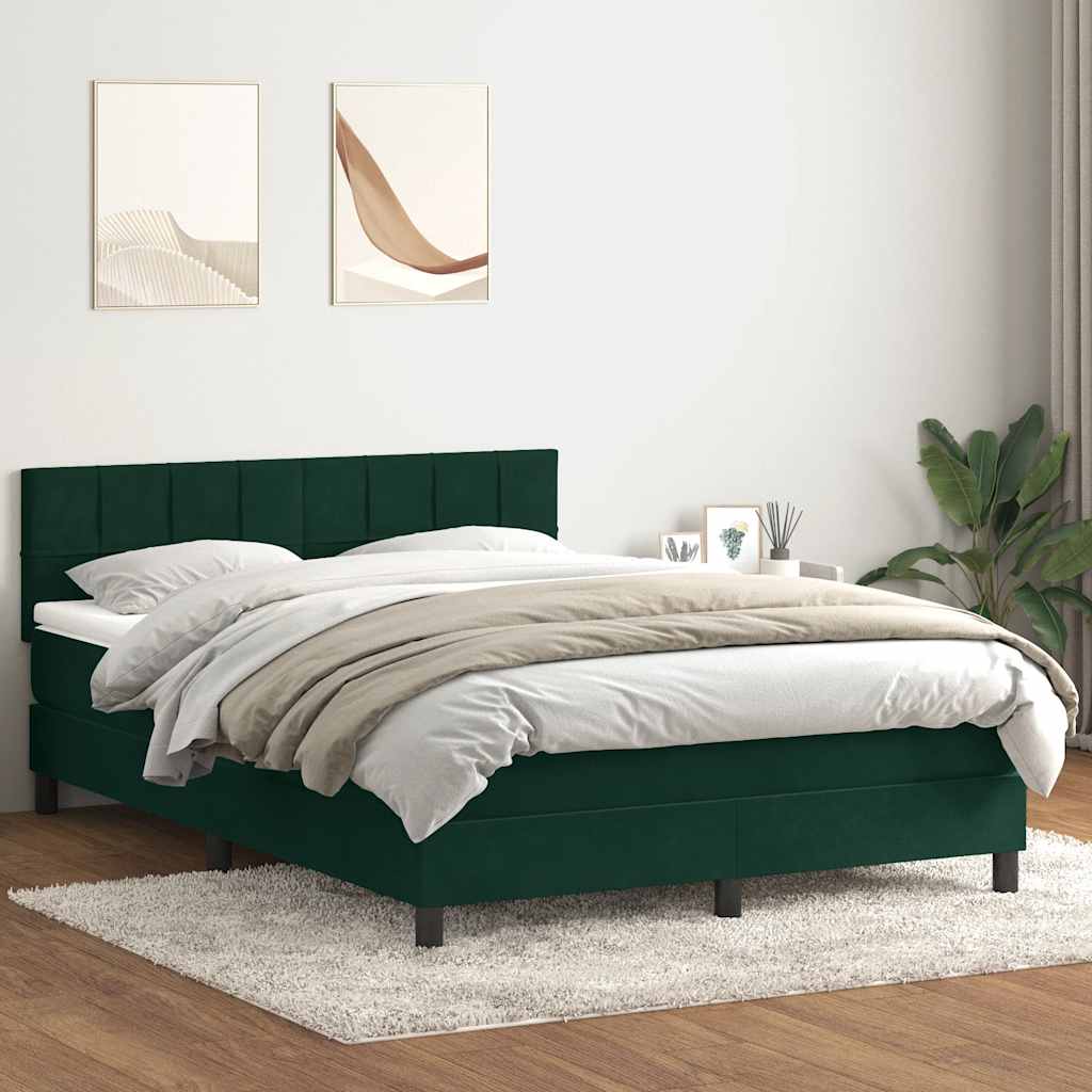 sötétzöld bársony rugós és LED-es ágy matraccal 160x220 cm