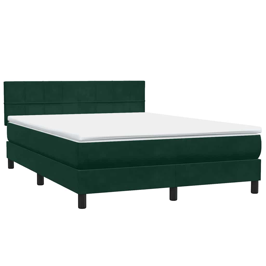 sötétzöld bársony rugós és LED-es ágy matraccal 160x220 cm