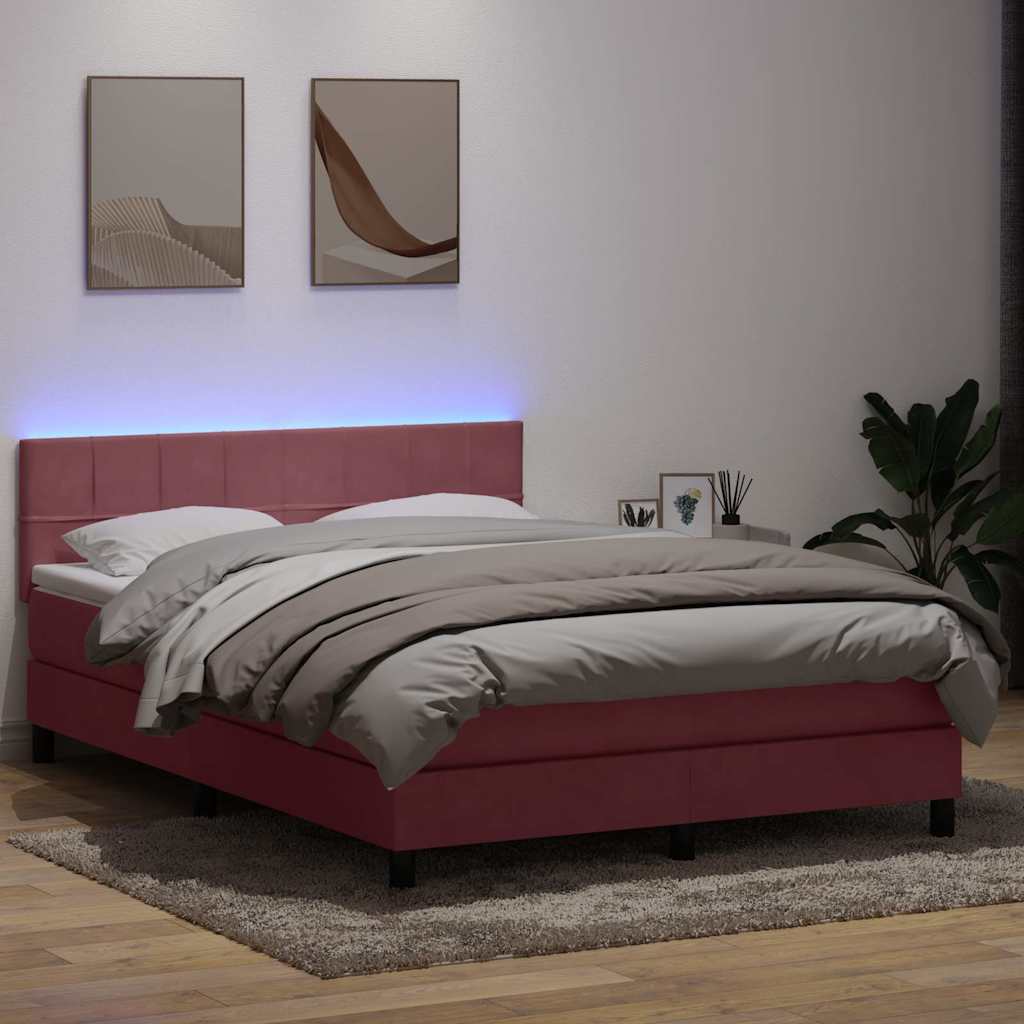 rózsaszín bársony rugós és LED-es ágy matraccal 160x220 cm