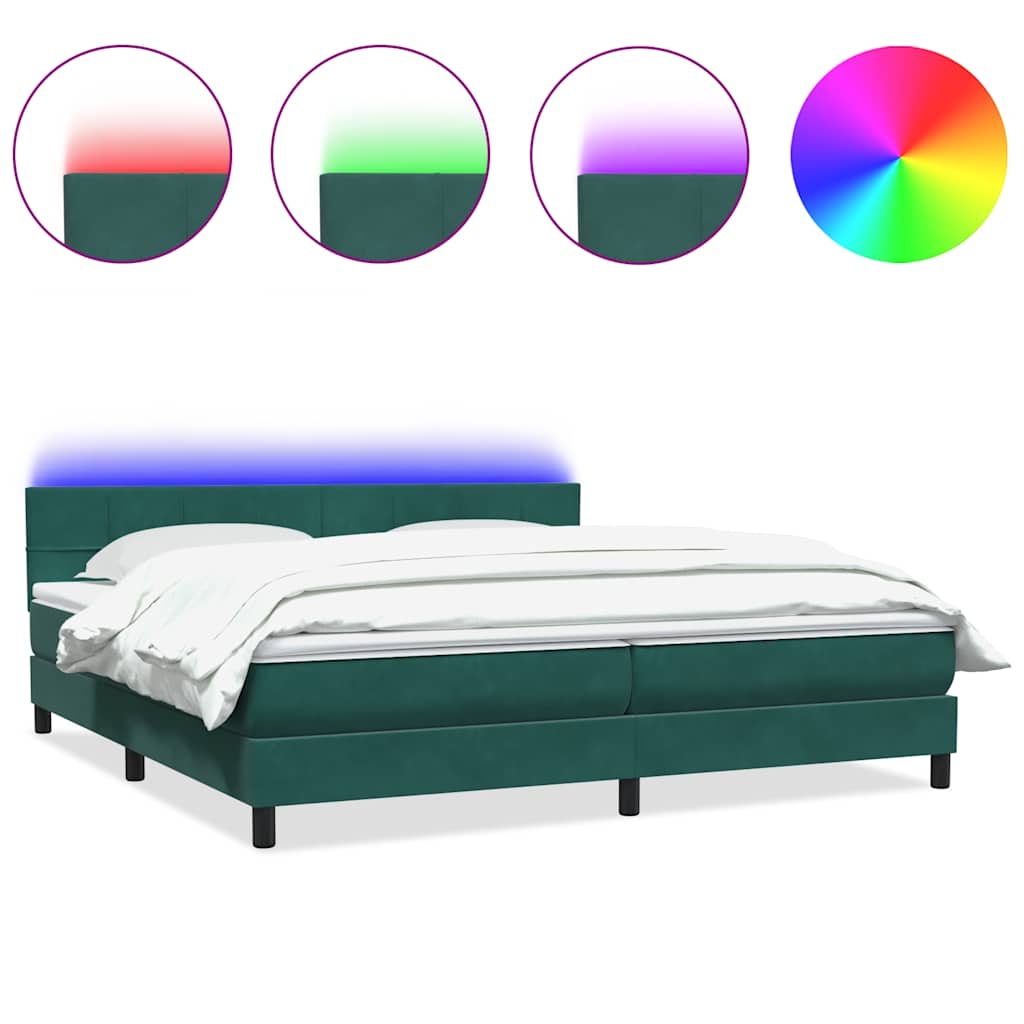 sötétzöld bársony rugós és LED-es ágy matraccal 180x220 cm