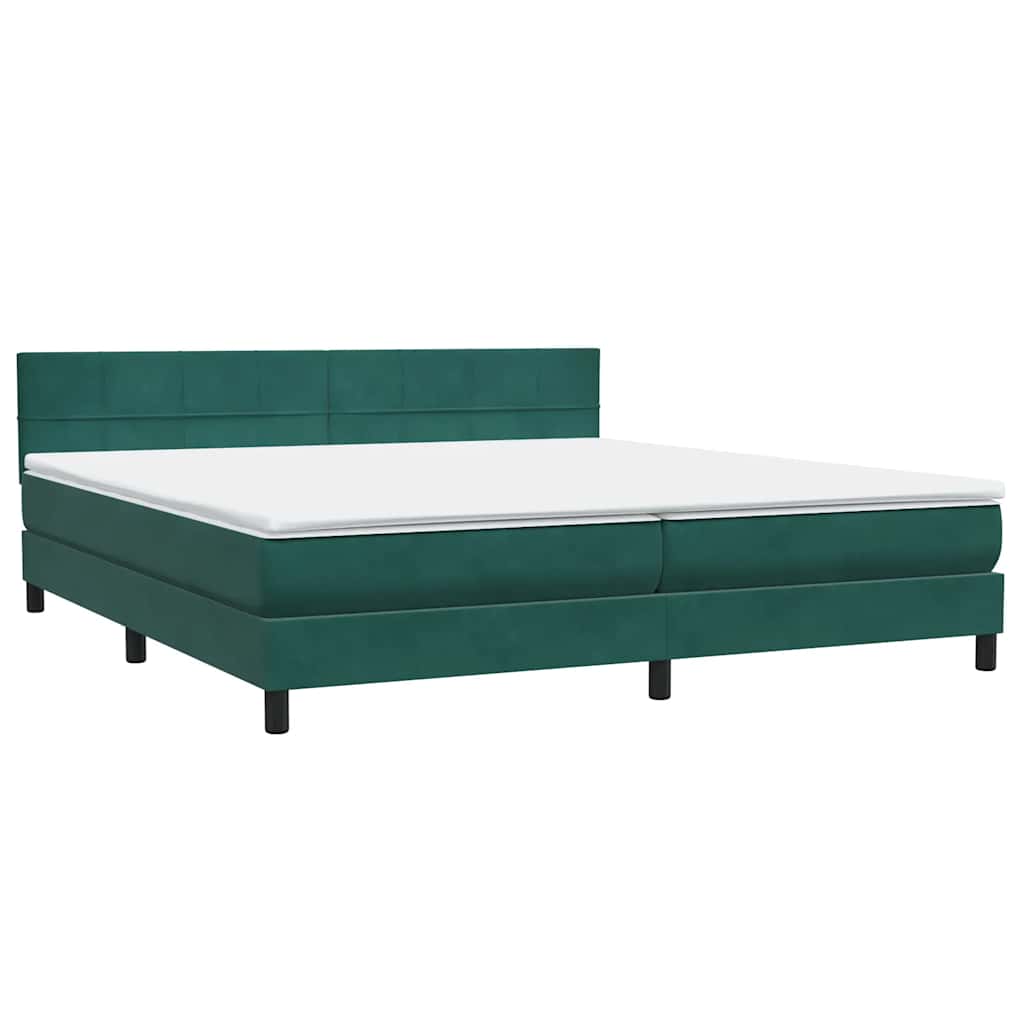 sötétzöld bársony rugós és LED-es ágy matraccal 180x220 cm