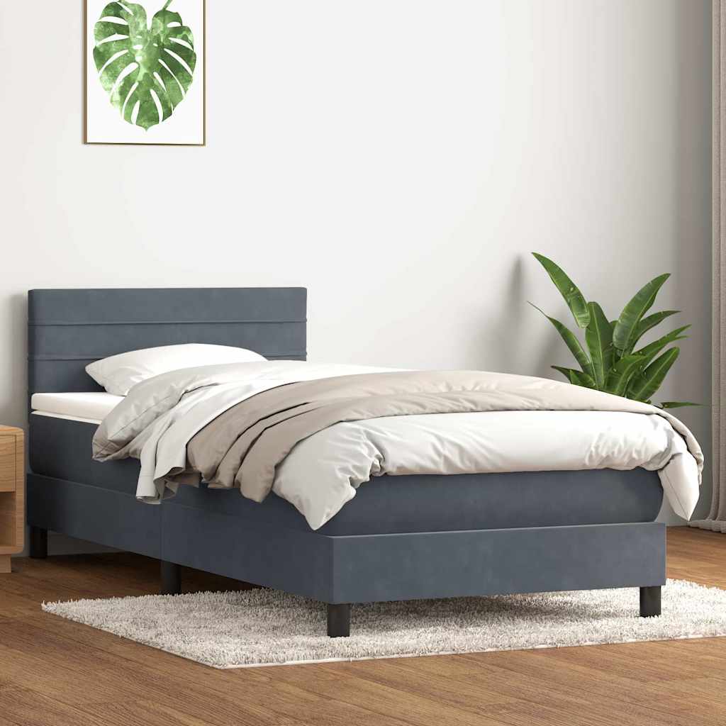 sötétszürke bársony rugós és LED-es ágy matraccal 80x210 cm