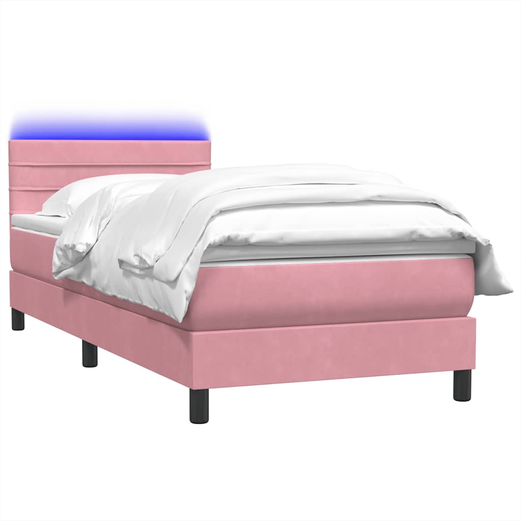 rózsaszín bársony rugós és LED-es ágy matraccal 90x210 cm