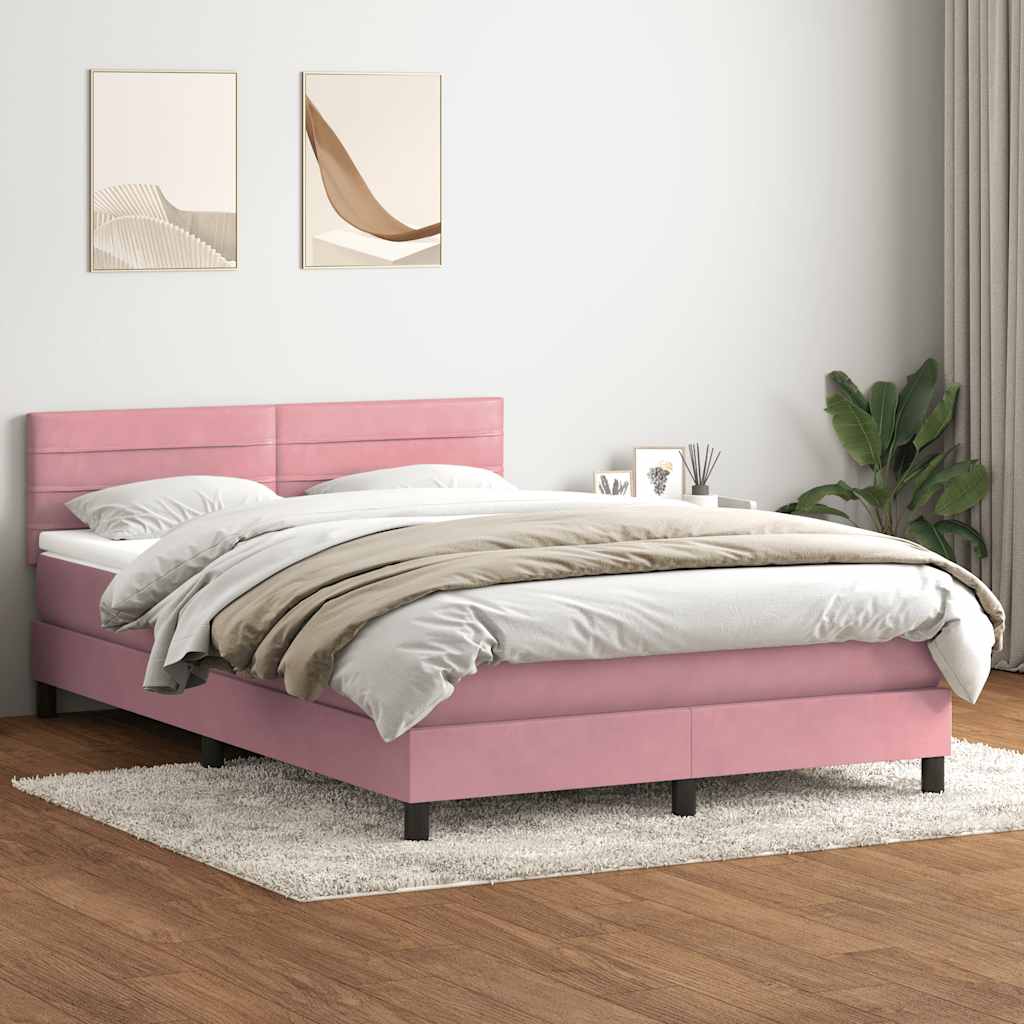 rózsaszín bársony rugós és LED-es ágy matraccal 140x210 cm