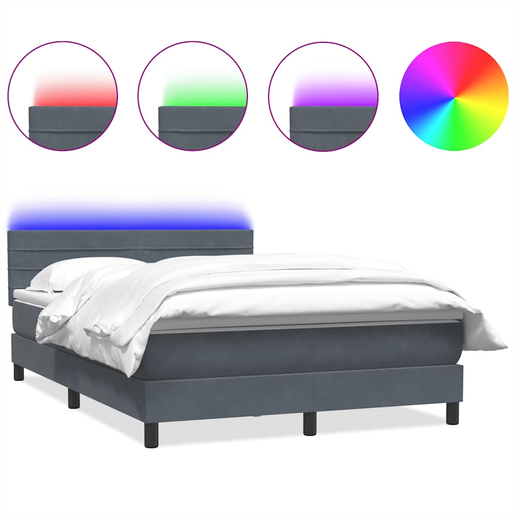 sötétszürke bársony rugós és LED-es ágy matraccal 160x210 cm