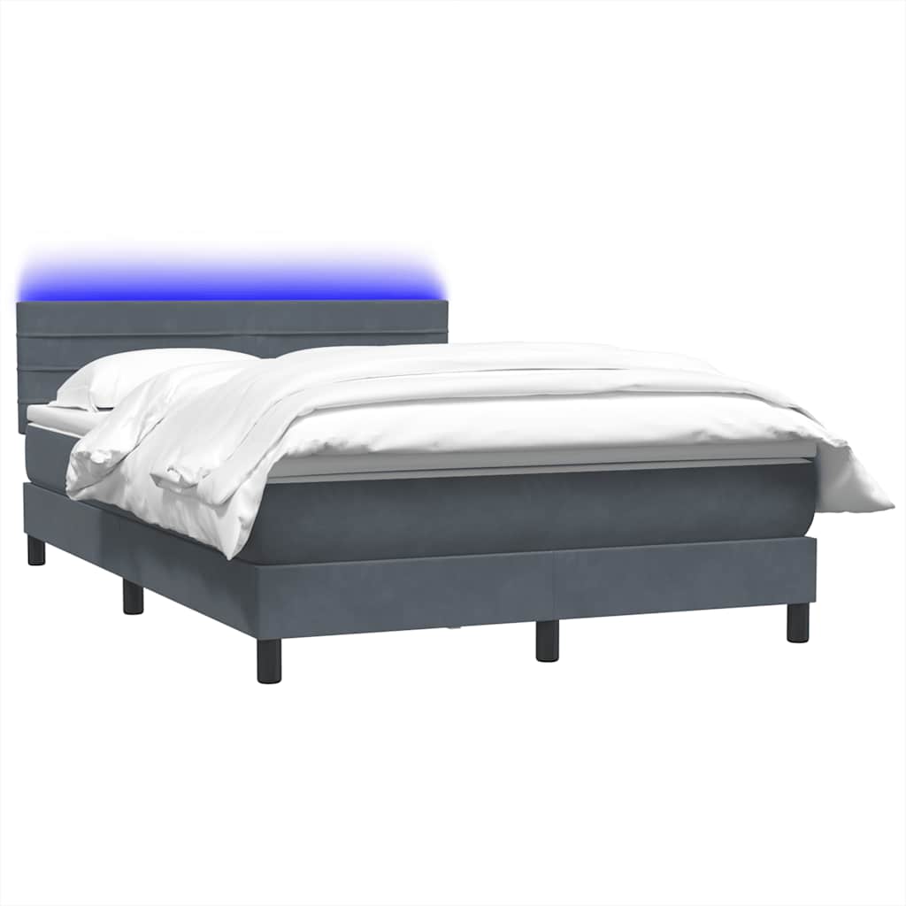 sötétszürke bársony rugós és LED-es ágy matraccal 160x210 cm