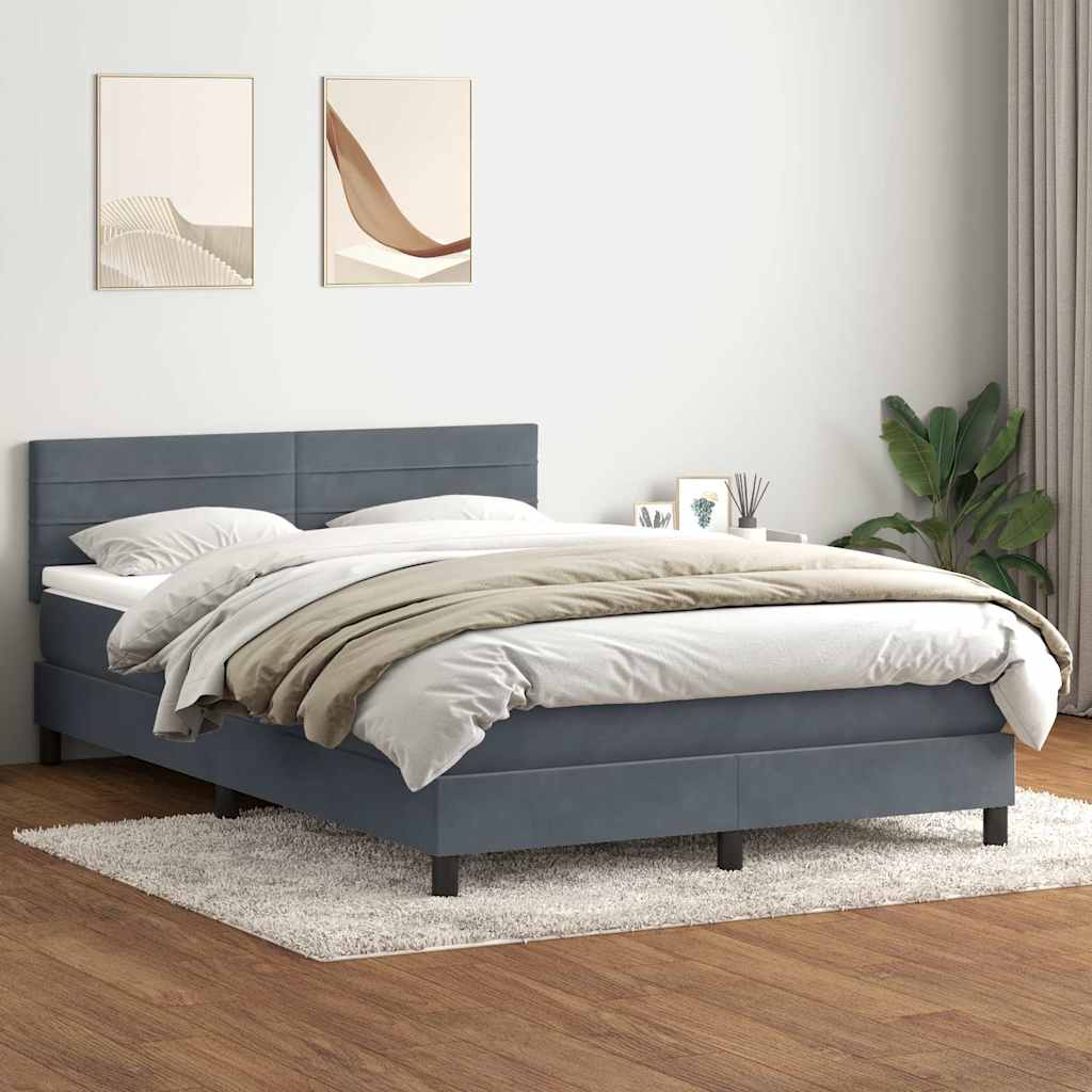 sötétszürke bársony rugós és LED-es ágy matraccal 160x210 cm