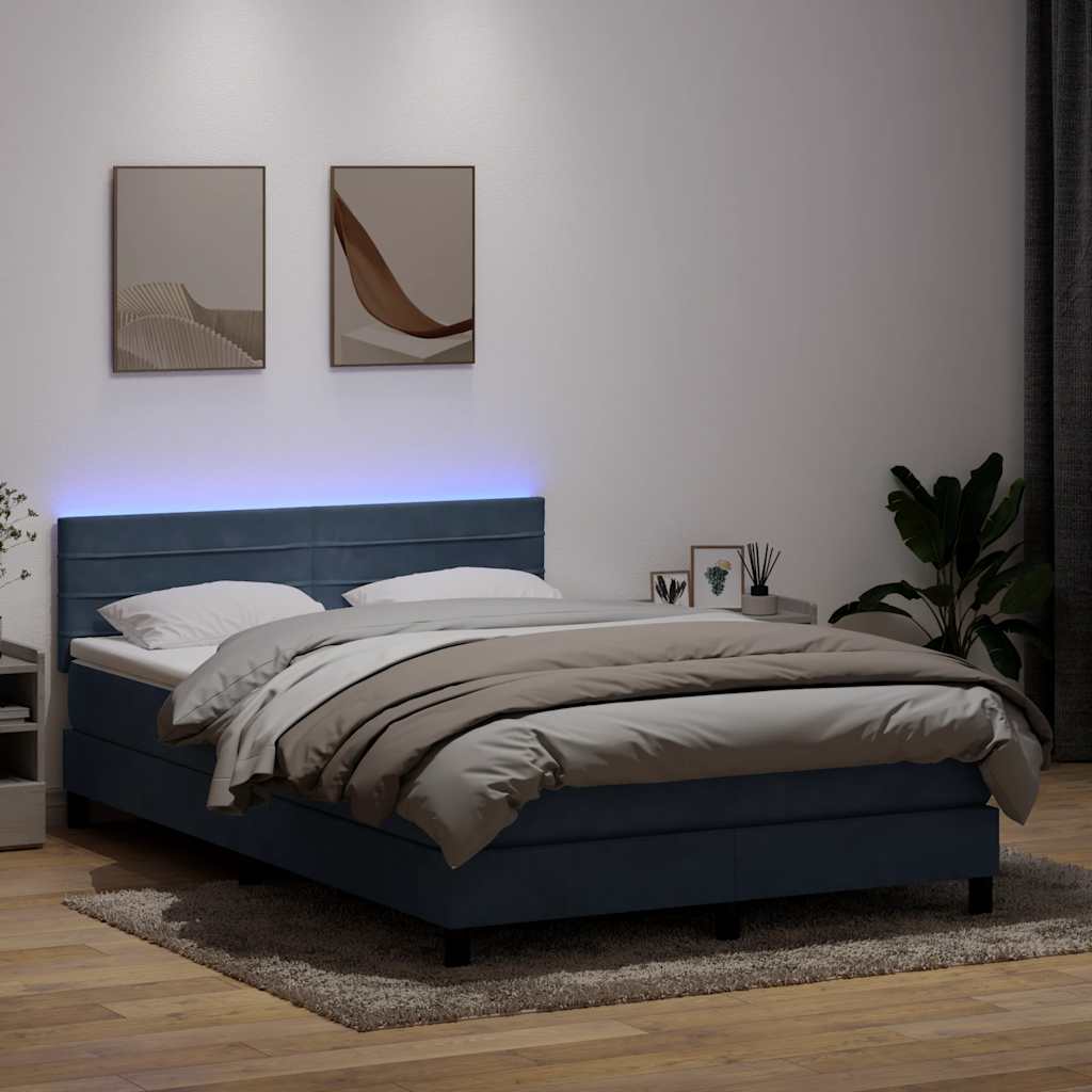 sötétszürke bársony rugós és LED-es ágy matraccal 160x210 cm