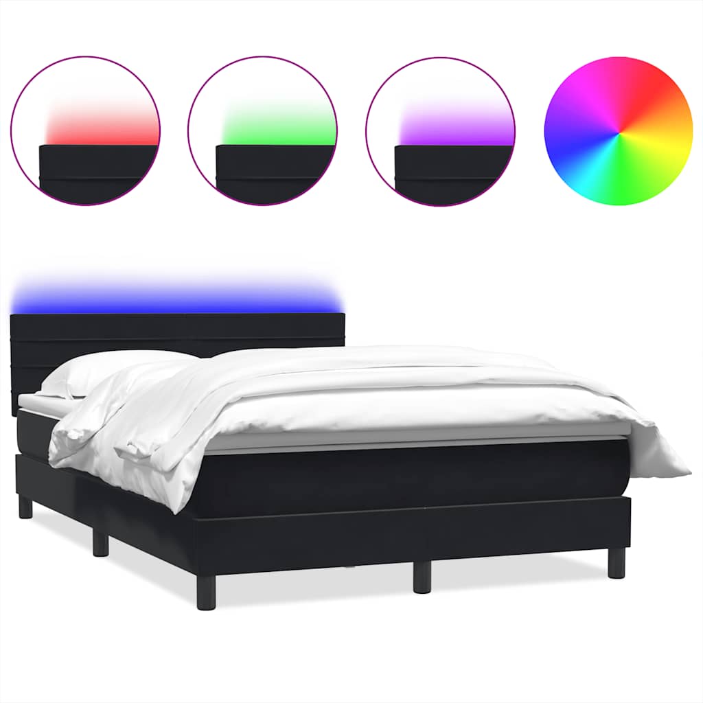 fekete bársony rugós és LED-es ágy matraccal 160x210 cm