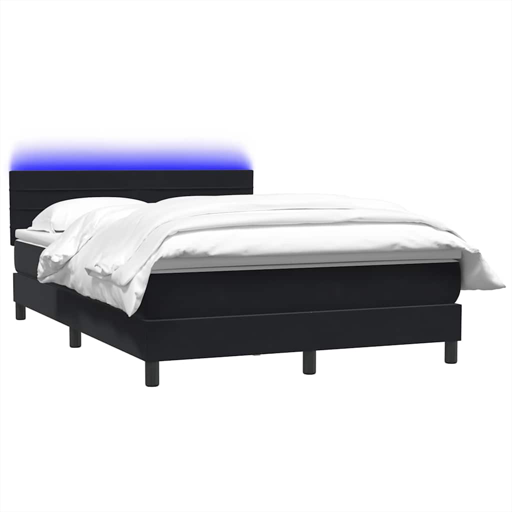 fekete bársony rugós és LED-es ágy matraccal 160x210 cm