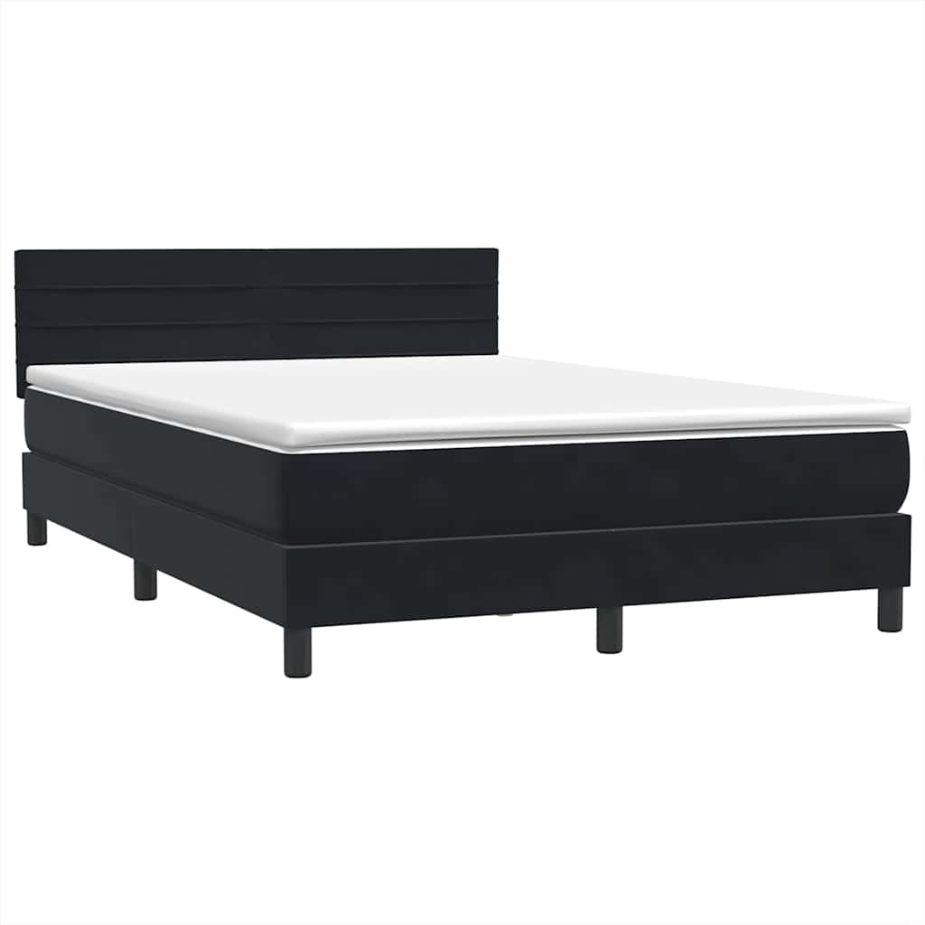 fekete bársony rugós és LED-es ágy matraccal 160x210 cm